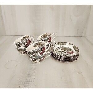 6 Pair Johnson Bros Friendly Village made England THE ICE HOUSE Cups And Saucers